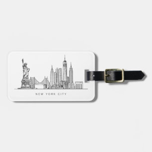 Minimalistisk New York City Skyline Linjekonst Bagagebricka