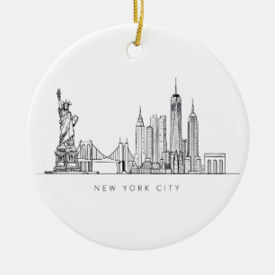 Minimalistisk New York City Skyline Linjekonst Julgransprydnad Keramik