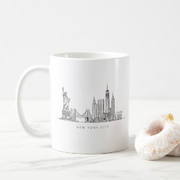 Minimalistisk New York City Skyline Linjekonst Kaffemugg