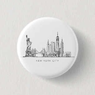 Minimalistisk New York City Skyline Linjekonst Knapp