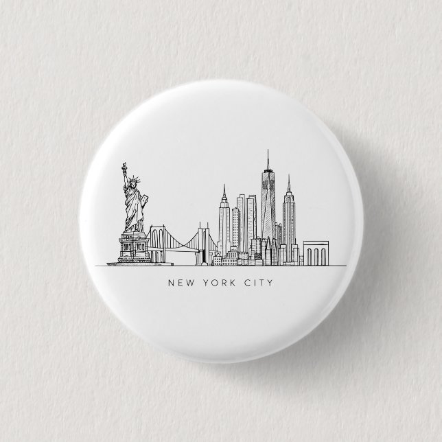 Minimalistisk New York City Skyline Linjekonst Knapp (Framsida)
