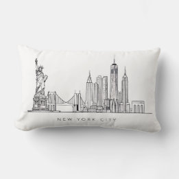 Minimalistisk New York City Skyline Linjekonst Lumbarkudde