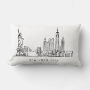 Minimalistisk New York City Skyline Linjekonst Lumbarkudde