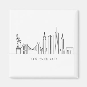Minimalistisk New York City Skyline Linjekonst Magnet