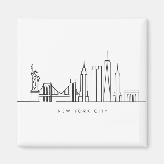 Minimalistisk New York City Skyline Linjekonst Magnet (Framsidan)