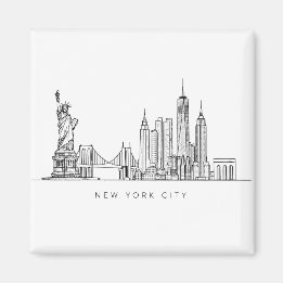 Minimalistisk New York City Skyline Linjekonst Magnet