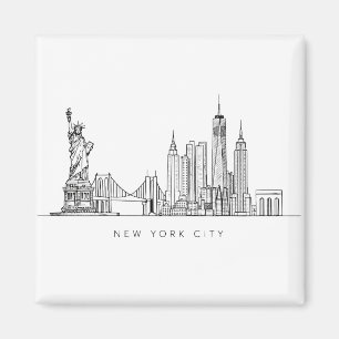 Minimalistisk New York City Skyline Linjekonst Magnet