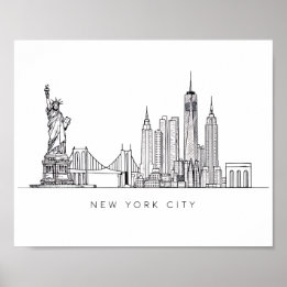 Minimalistisk New York City Skyline Linjekonst Poster