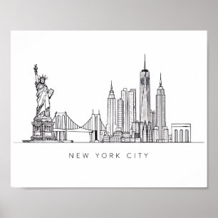 Minimalistisk New York City Skyline Linjekonst Poster