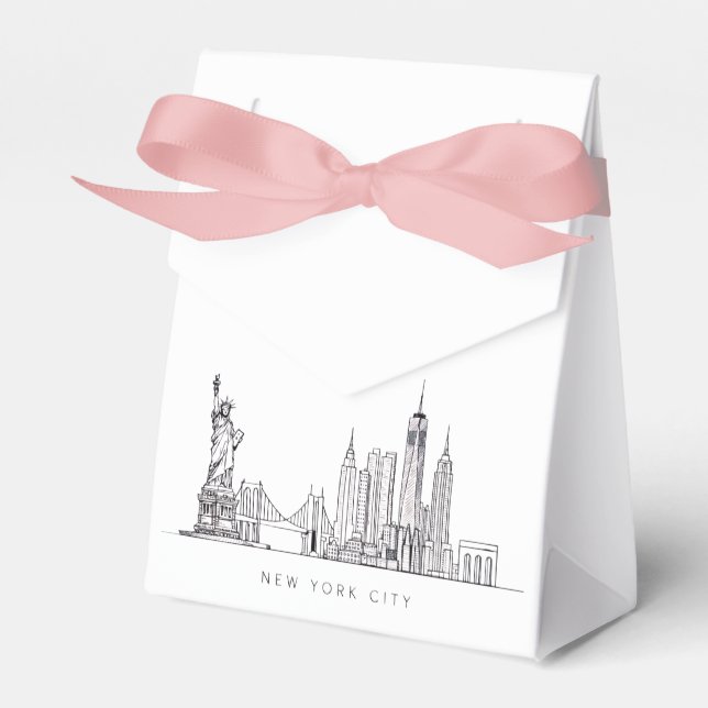 Minimalistisk New York City Skyline Linjekonst Presentaskar (Framsidan Sidan)