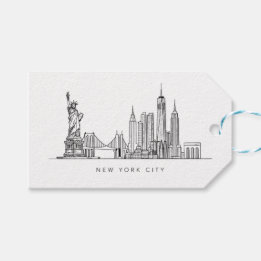 Minimalistisk New York City Skyline Linjekonst Presentetikett