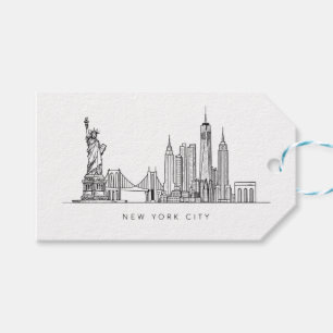 Minimalistisk New York City Skyline Linjekonst Presentetikett