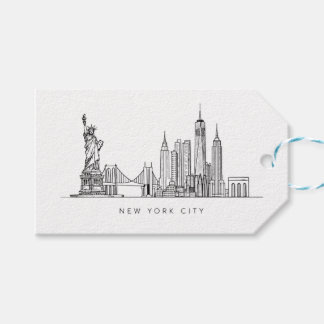 Minimalistisk New York City Skyline Linjekonst Presentetikett