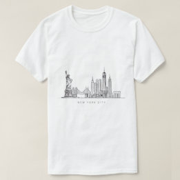 Minimalistisk New York City Skyline Linjekonst T Shirt