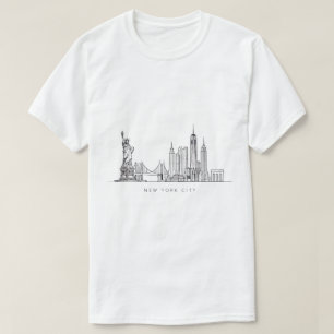 Minimalistisk New York City Skyline Linjekonst T Shirt