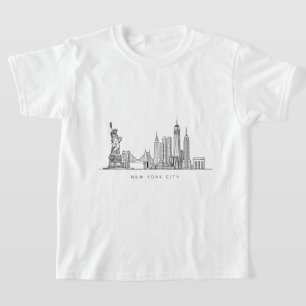 Minimalistisk New York City Skyline Linjekonst T Shirt