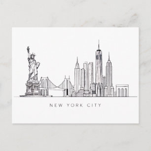Minimalistisk New York City Skyline Linjekonst Vykort