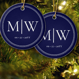 Minimalistisk Newlyweds Monogram Blue-Helgdag Julgransprydnad Keramik
