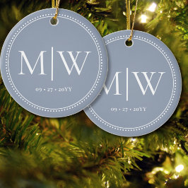 Minimalistisk Newlyweds Monogram Dusty Blue-Helgda Julgransprydnad Keramik