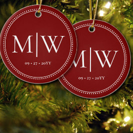 Minimalistisk Newlyweds Monogram Red Helgdag Julgransprydnad Keramik