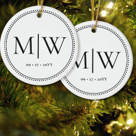 Minimalistisk Newlyweds Monogram White Helgdag Julgransprydnad Keramik