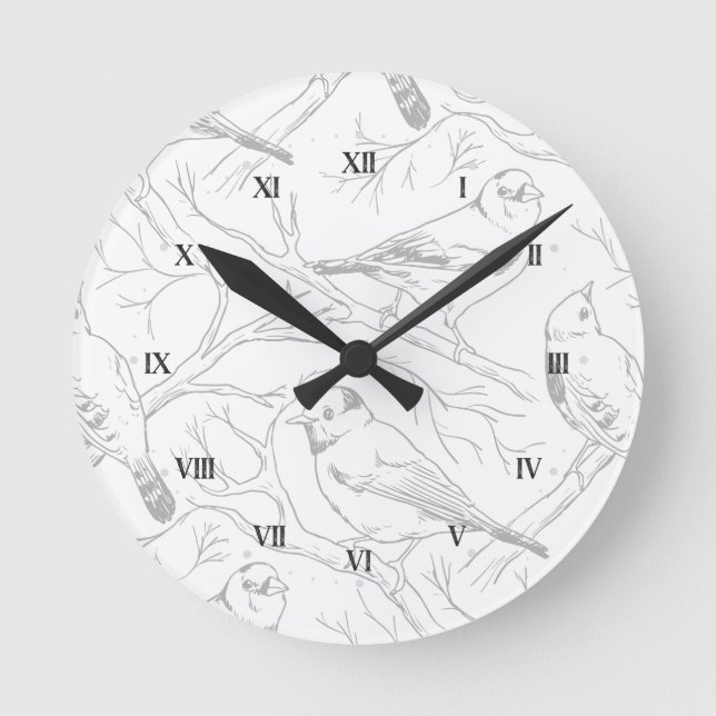 Minimalistisk nordamerikansk fågel Linje Konst Mön Rund Klocka (Framsida)