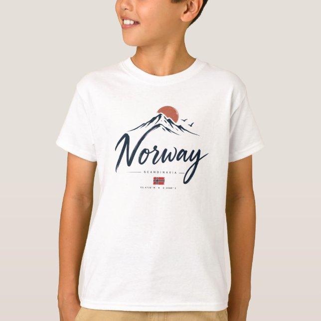 Minimalistisk Norge Flagga Berg  T Shirt (Framsida)