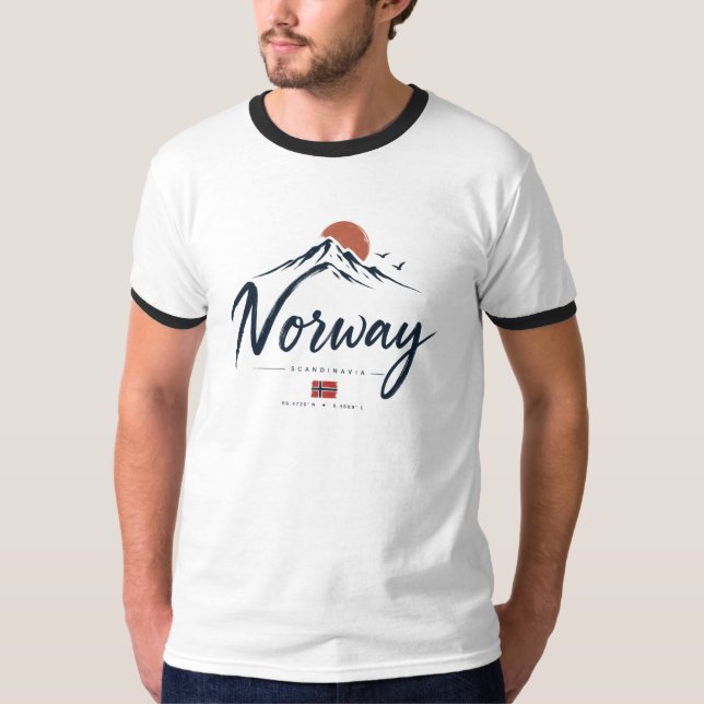 Minimalistisk Norge Flagga Berg  T Shirt (Framsida)