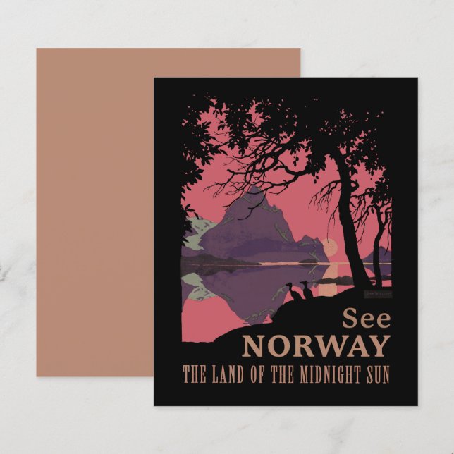 Minimalistisk Norge Solnedgång Poster - Berg Fjord (Fram/baksida)