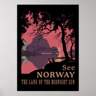 Minimalistisk Norge Solnedgång Poster - Berg Fjord