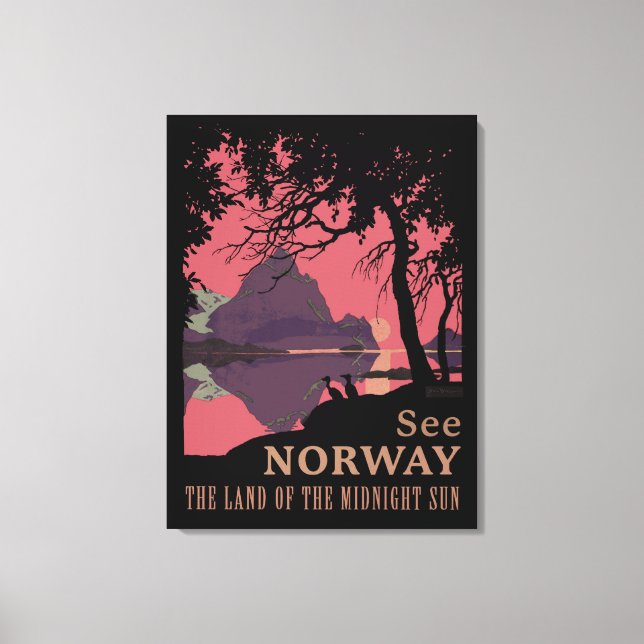 Minimalistisk Norge Solnedgång Poster - Berg Fjord Canvastryck (Framsida)