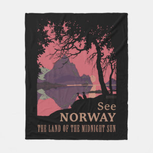Minimalistisk Norge Solnedgång Poster - Berg Fjord Fleecefilt