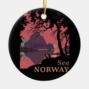Minimalistisk Norge Solnedgång Poster - Berg Fjord Julgransprydnad Keramik