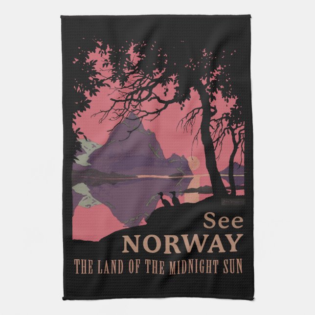 Minimalistisk Norge Solnedgång Poster - Berg Fjord Kökshandduk (Vertikal)
