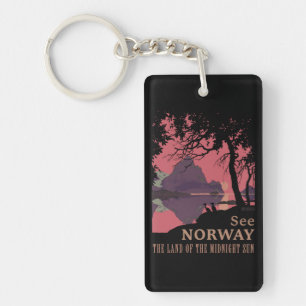 Minimalistisk Norge Solnedgång Poster - Berg Fjord Nyckelring