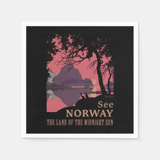 Minimalistisk Norge Solnedgång Poster - Berg Fjord Pappersservett (Framsidan)