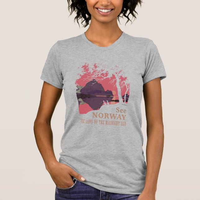 Minimalistisk Norge Solnedgång Poster - Berg Fjord T Shirt (Framsida)