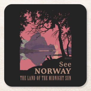 Minimalistisk Norge Solnedgång Poster - Berg Fjord Underlägg Papper Kvadrat
