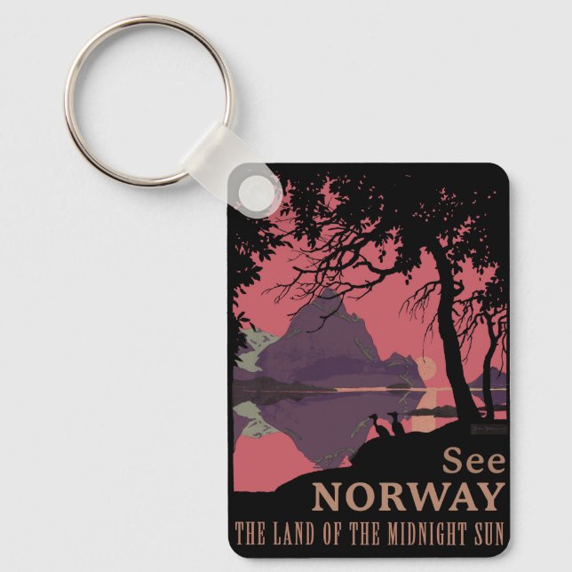 Minimalistisk norsk solnedgångsaffisch - Bergsfjor Nyckelring (Framsida)