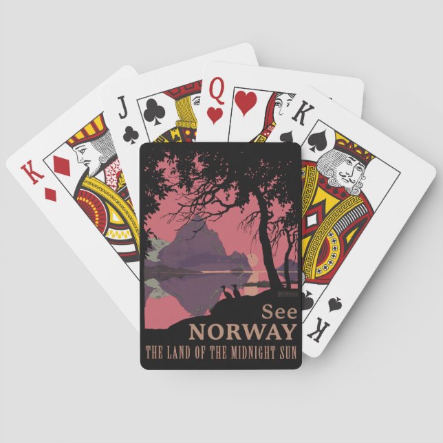 Minimalistisk norsk solnedgångsposter - Bergsfjord Casinokort (Baksidan)