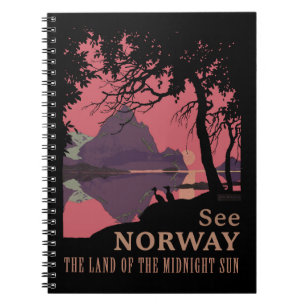 Minimalistisk norsk solnedgångsposter - fjällfjord anteckningsbok