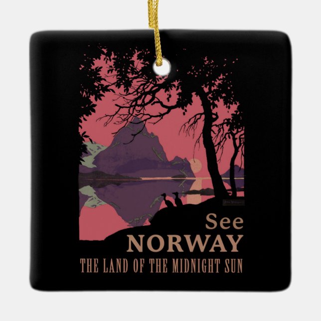 Minimalistisk norsk solnedgångsposter - fjällfjord julgransprydnad keramik (Framsida)
