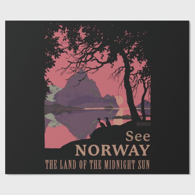 Minimalistisk norsk solnedgångsposter - fjällfjord presentpapper (Platt)