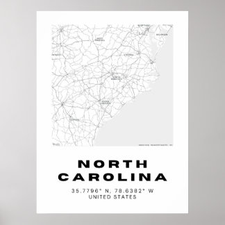 Minimalistisk North Carolina Karta Art Poster