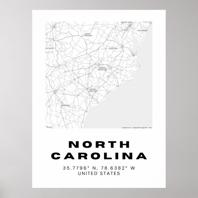 Minimalistisk North Carolina Karta Art Poster (Framsidan)