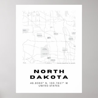 Minimalistisk North Dakota Karta Art Poster