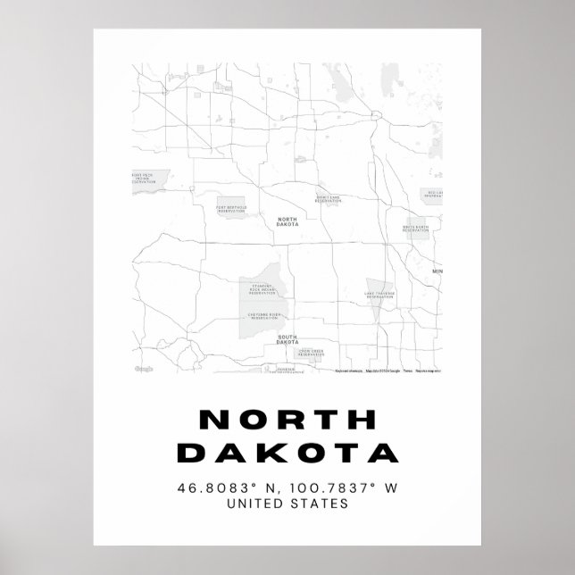 Minimalistisk North Dakota Karta Art Poster (Framsidan)
