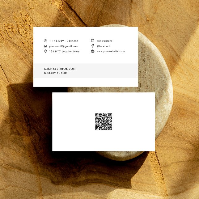 Minimalistisk notarius publicus Qr-kod Social medi Visitkort (Customize this beautiful card with any job Title & Icon)