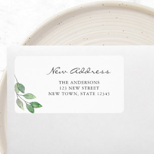 Minimalistisk Ny adress Greenery Adressetikett