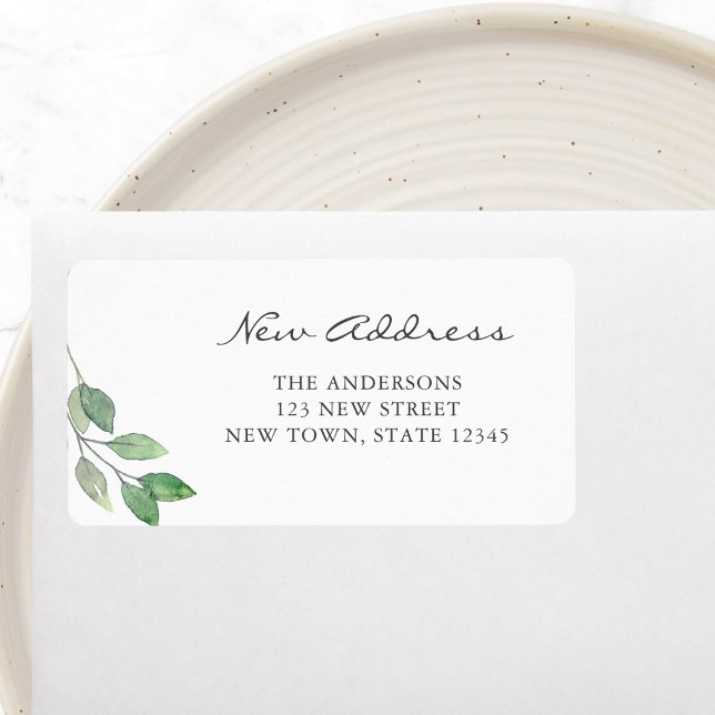 Minimalistisk Ny adress Greenery Adressetikett (Skapare uppladdad)